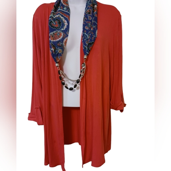 Laura Scott - Long Sleeve Coral Cardigan with Scarf & Attached Beads - Picture 7 of 7